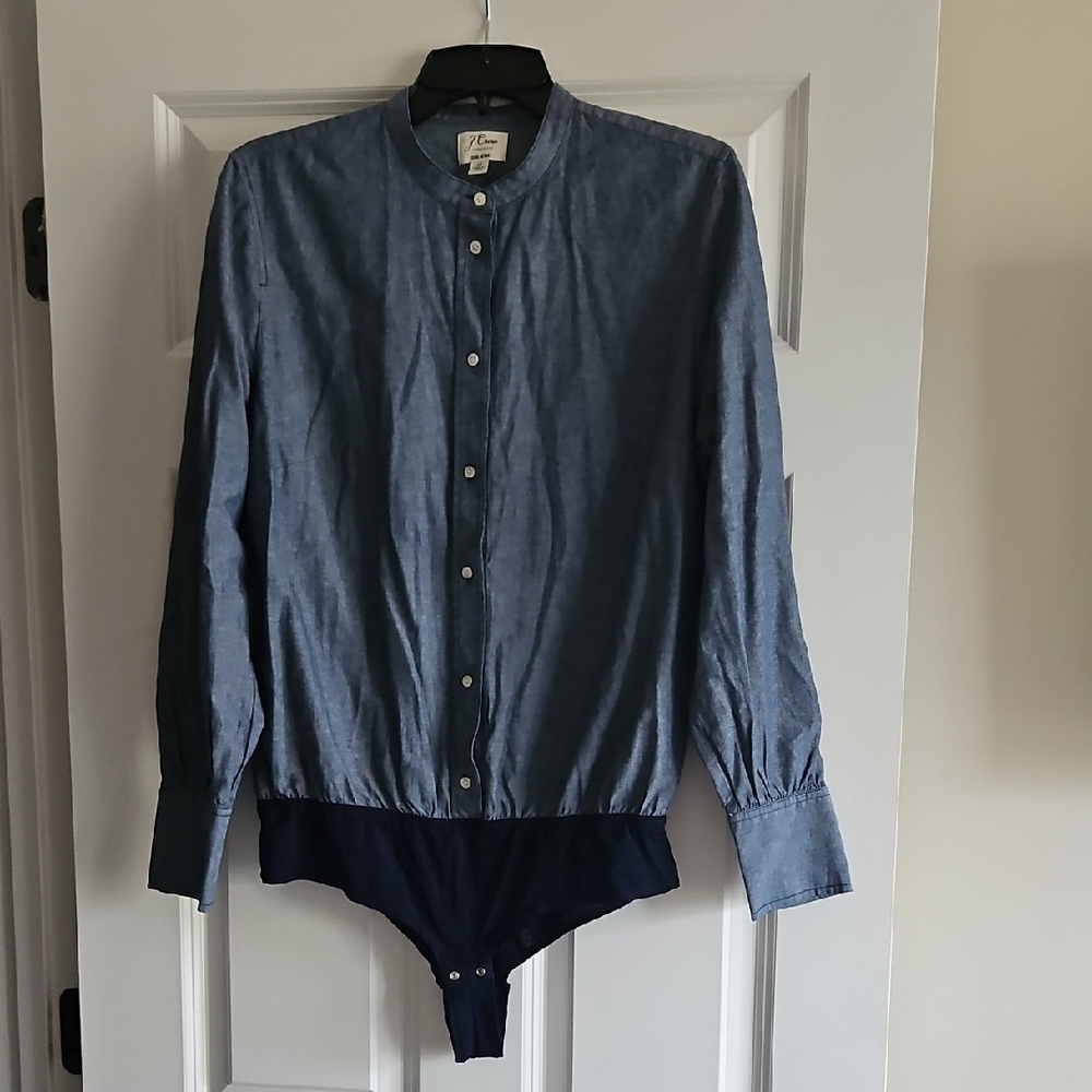 J. Crew Blue Chambray Button-Front Long Sleeve Bodysuit